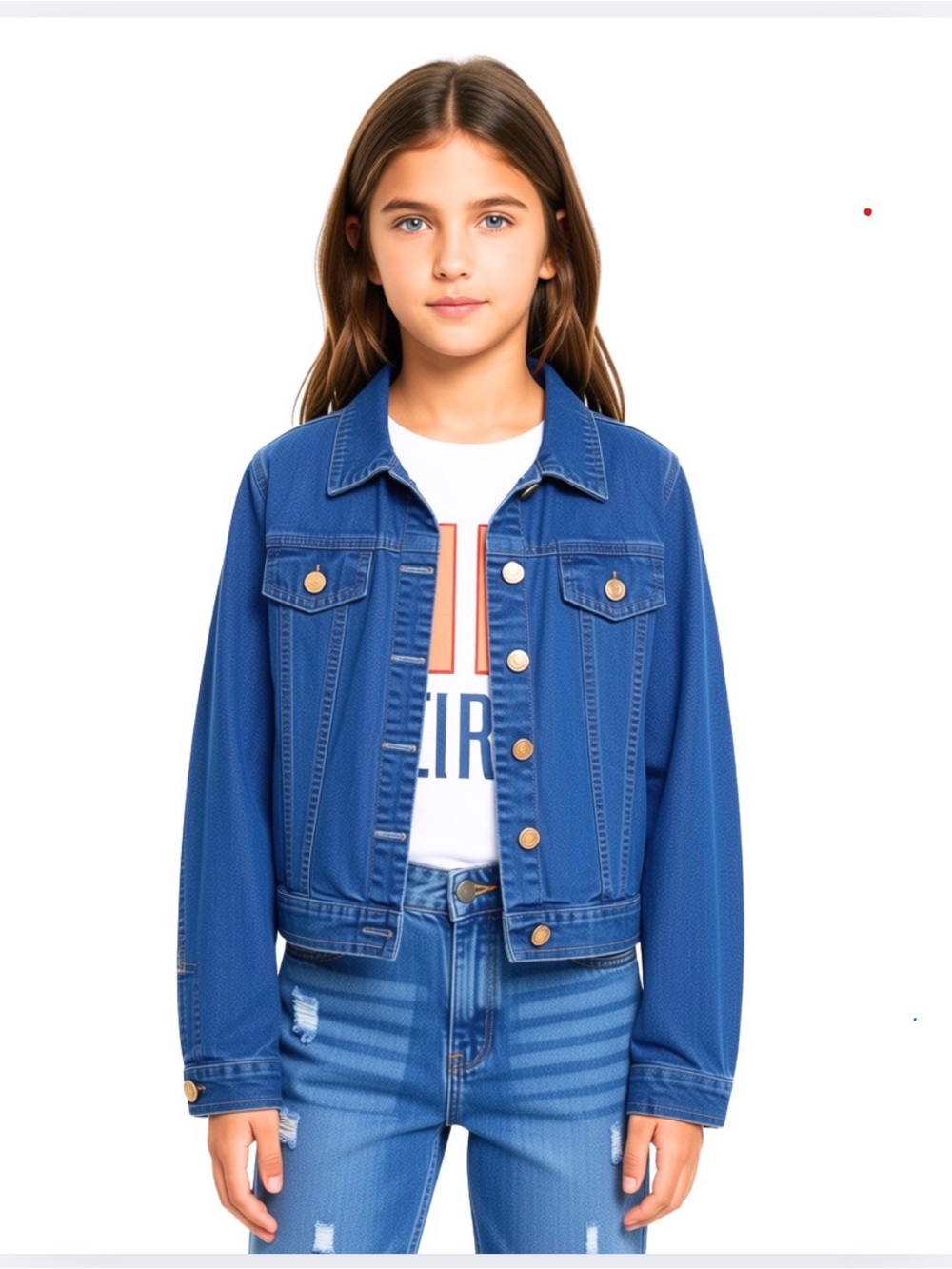 Picapino Girls Blue Denim Jacket - Casual Kids Coat
